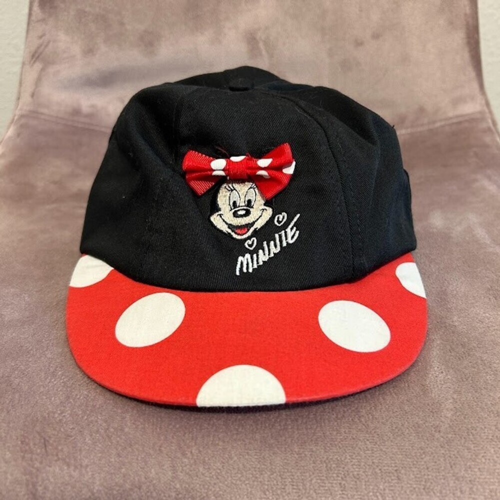 VTG 90s Disney Minnie Mouse Polkadot Baseball Hat Kids Girls Polka Dot Black